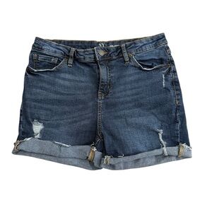 New York & Company NY&C Mid-Rise Denim Jean Shorts Women 12 Stretch Rolled Cuff